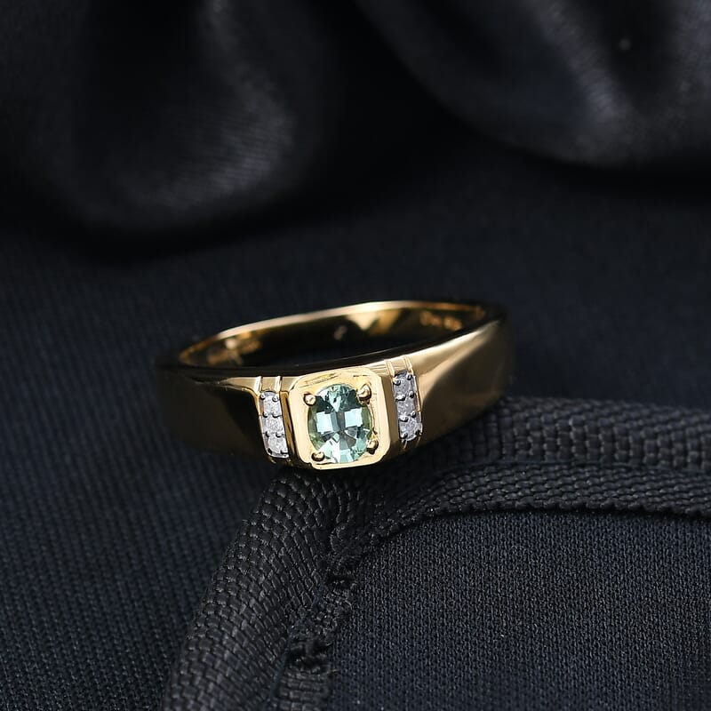 D'Joy Premium Arquiana Mint Tourmaline and Diamond 0.40 ctw Men's Ring in 18K Vermeil Yellow Gold Over Sterling Silver (Size 13.0)
