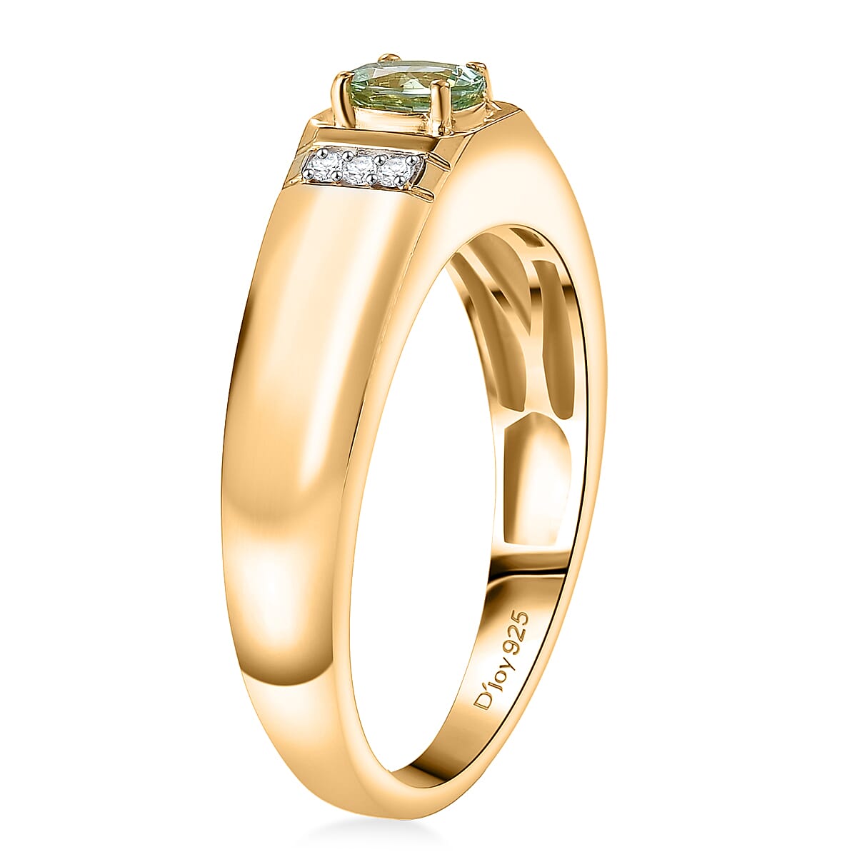 D'Joy Premium Mint Tourmaline and Diamond 0.40 ctw Ring in 18K Vermeil Yellow Gold Over Sterling Silver (Size 14.0) image number 3