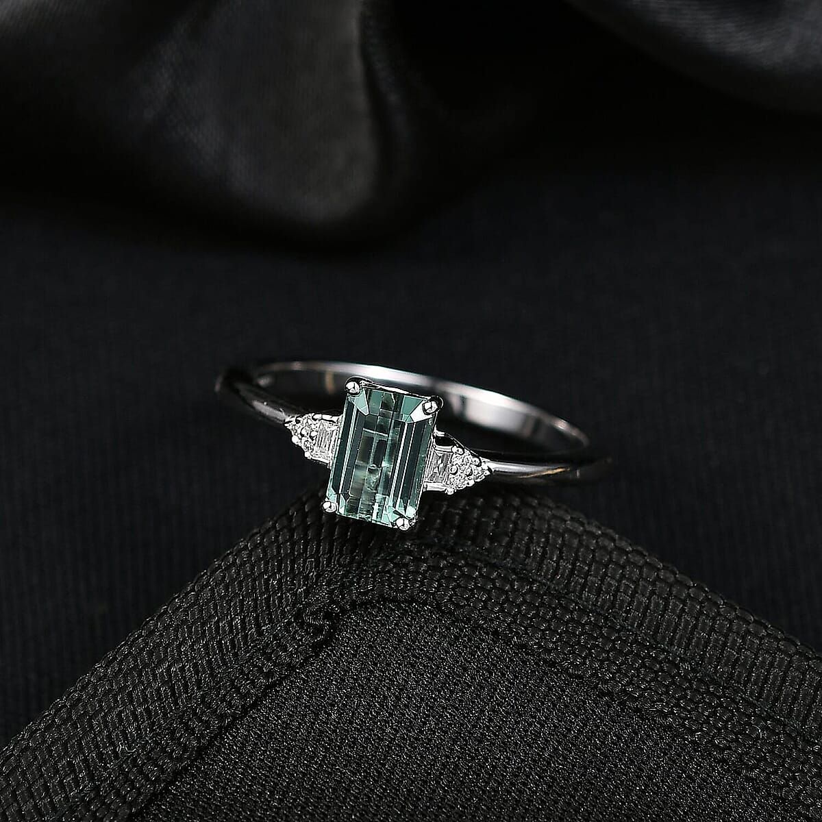Premium Arquiana Mint Tourmaline, Luxuriant Lab Grown Diamond (G-H, SI) Blush Majesty Ring in Rhodium Over Sterling Silver (Size 6.0) 1.20 ctw image number 1