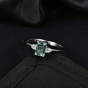 Premium Arquiana Mint Tourmaline, Luxuriant Lab Grown Diamond (G-H, SI) Blush Majesty Ring in Rhodium Over Sterling Silver (Size 6.0) 1.20 ctw