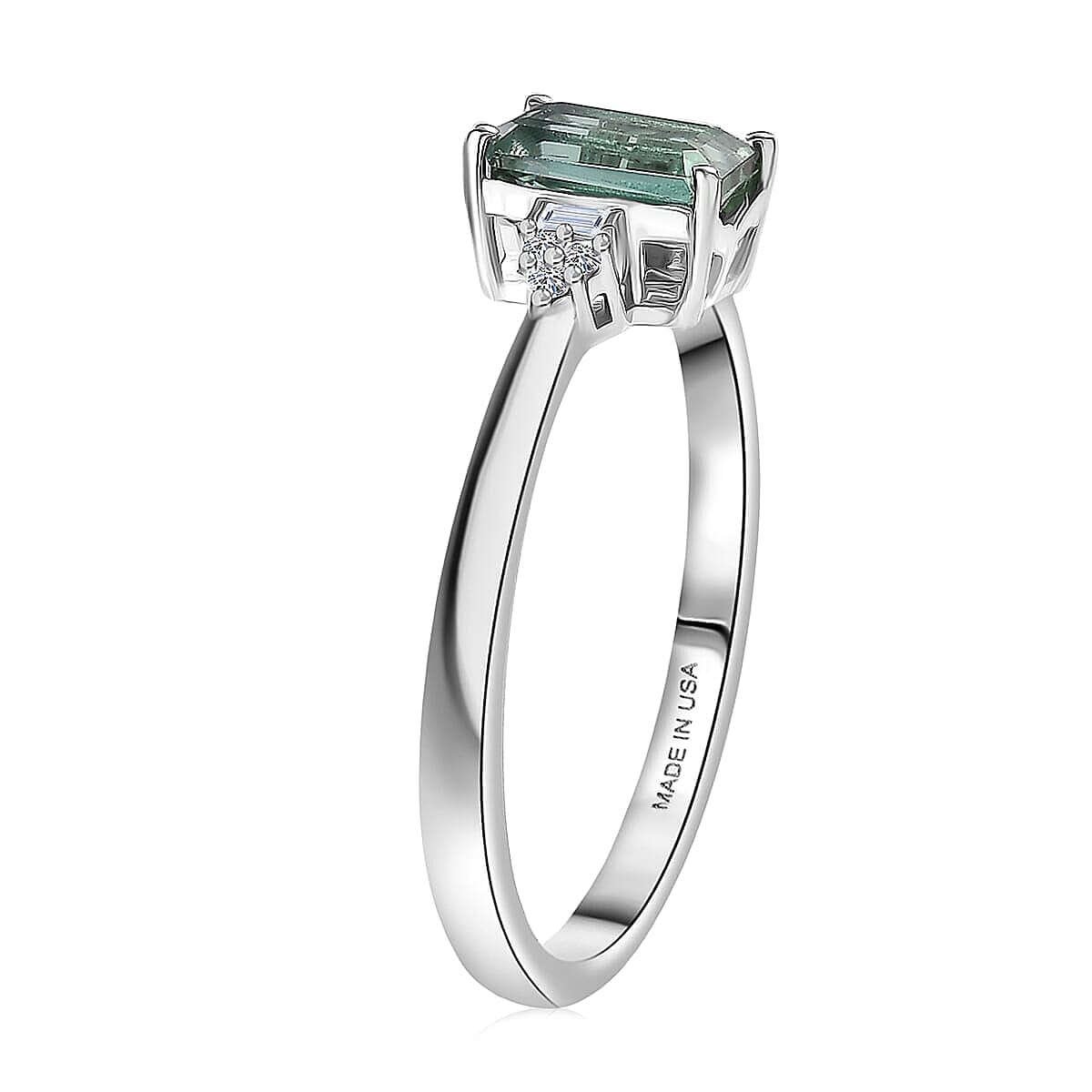 Premium Arquiana Mint Tourmaline, Luxuriant Lab Grown Diamond (G-H, SI) Blush Majesty Ring in Rhodium Over Sterling Silver (Size 6.0) 1.20 ctw image number 3