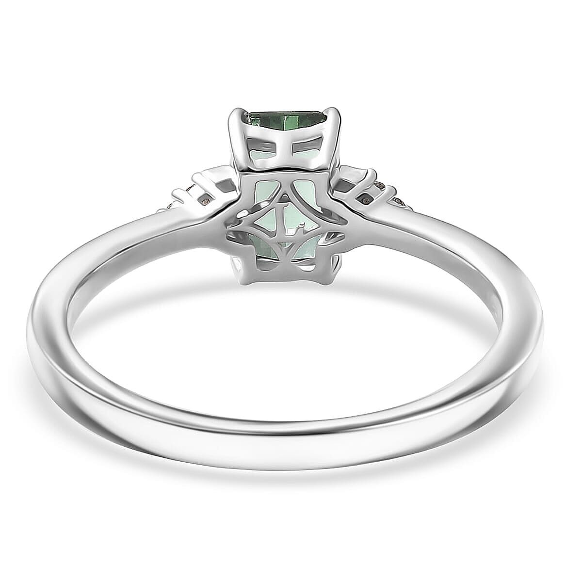 Premium Arquiana Mint Tourmaline, Luxuriant Lab Grown Diamond (G-H, SI) Blush Majesty Ring in Rhodium Over Sterling Silver (Size 6.0) 1.20 ctw image number 4