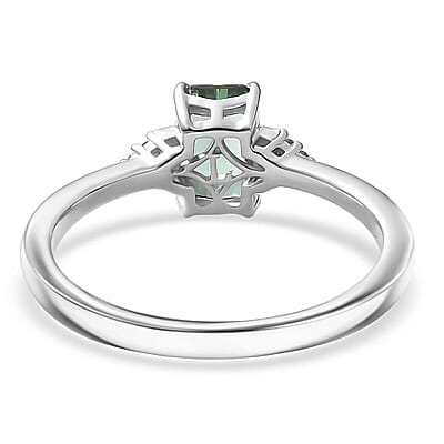 Mint Tourmaline, Lab Grown Diamond Ring in Rhodium Over Sterling Silver 1.20 ctw (Size 6.0)
