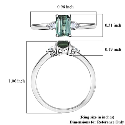 Mint Tourmaline, Lab Grown Diamond Ring in Rhodium Over Sterling Silver 1.20 ctw (Size 6.0)