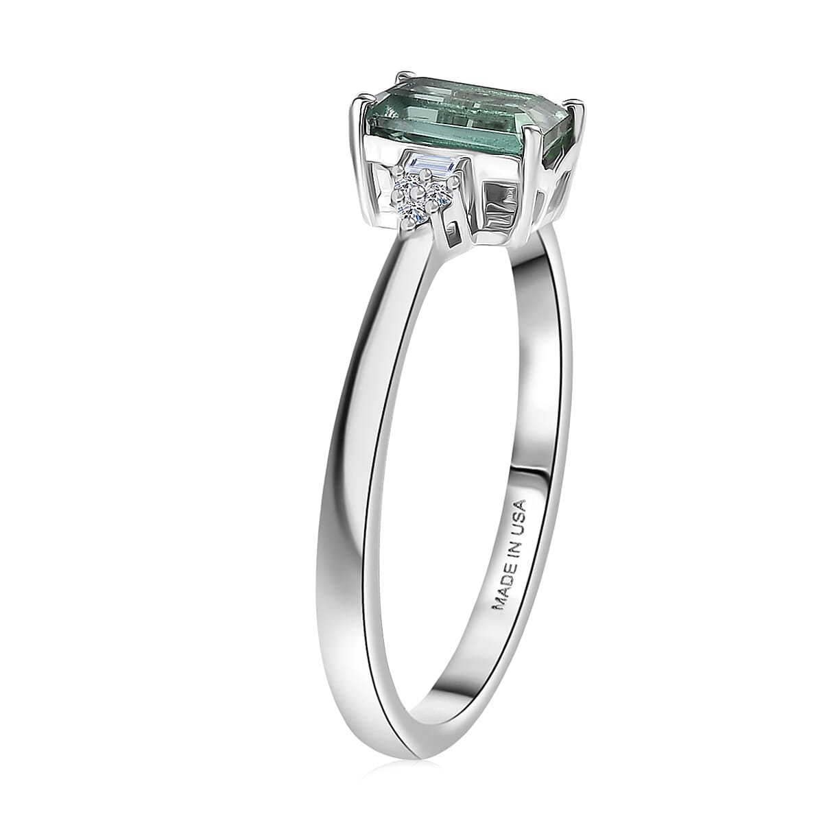Premium Mint Tourmaline and Luxuriant Lab Grown Diamond G-H SI 1.20 ctw Ring in Rhodium Over Sterling Silver (Size 7.0) image number 3