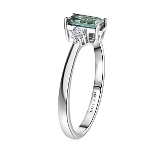 Arquiana Mint Tourmaline, Luxuriant Lab Grown Diamond Ring in Rhodium Over Sterling Silver 1.20 ctw (Size 7.0)