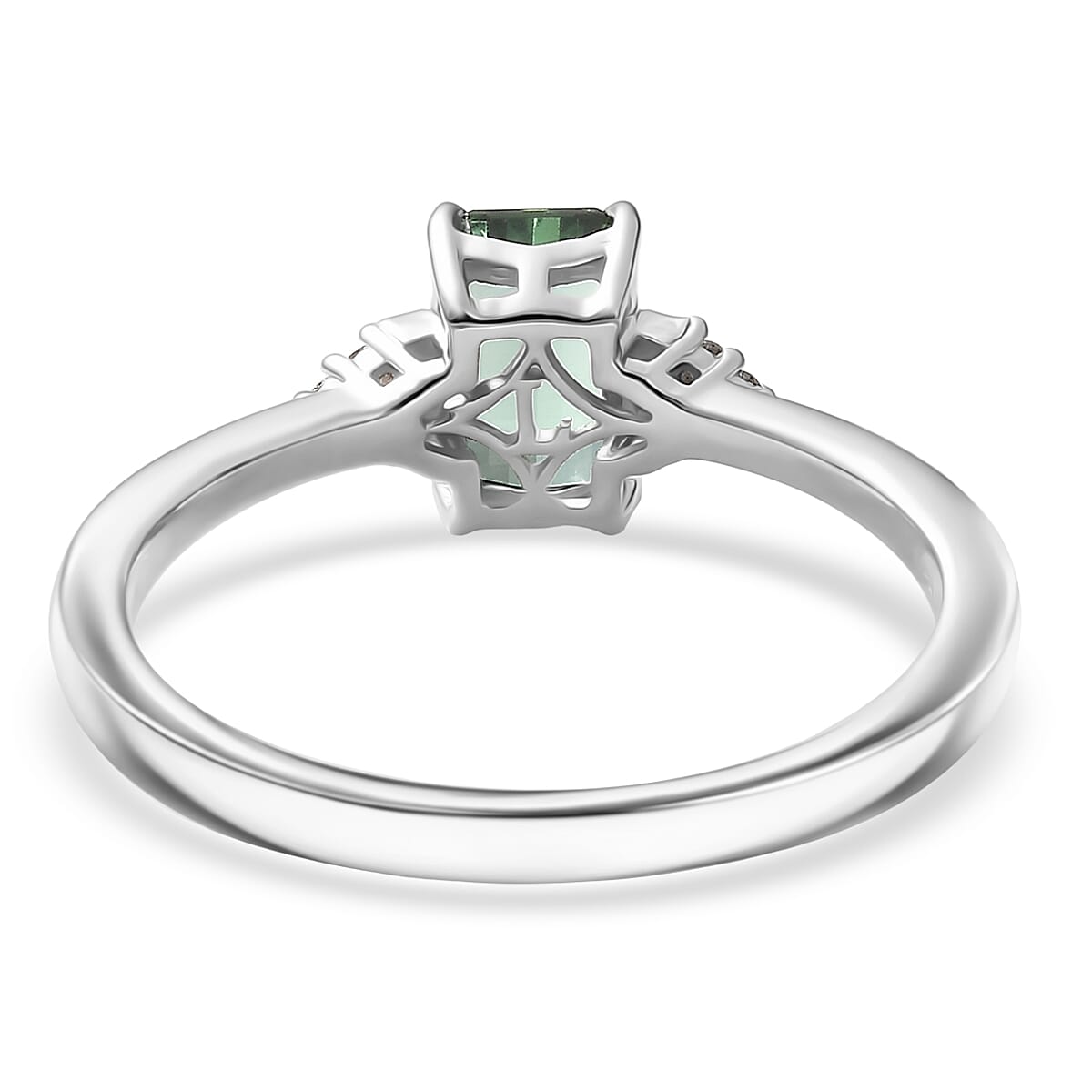 Premium Mint Tourmaline and Luxuriant Lab Grown Diamond G-H SI 1.20 ctw Ring in Rhodium Over Sterling Silver (Size 7.0) image number 4