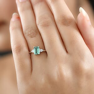 Arquiana Mint Tourmaline, Luxuriant Lab Grown Diamond Ring in Rhodium Over Sterling Silver 1.20 ctw (Size 8.0)