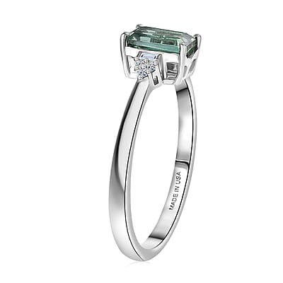 Arquiana Mint Tourmaline, Luxuriant Lab Grown Diamond Ring in Rhodium Over Sterling Silver 1.20 ctw (Size 8.0)