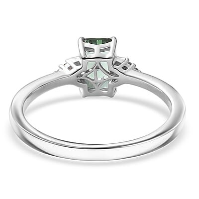 Arquiana Mint Tourmaline, Luxuriant Lab Grown Diamond Ring in Rhodium Over Sterling Silver 1.20 ctw (Size 8.0)