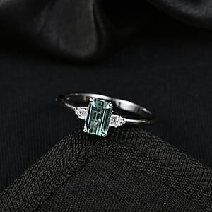 Arquiana Mint Tourmaline, Luxuriant Lab Grown Diamond Ring in Rhodium Over Sterling Silver 1.20 ctw (Size 9.0)