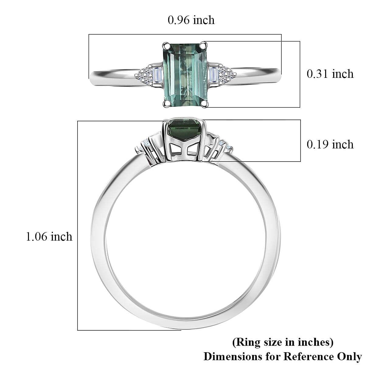 Premium Mint Tourmaline and Luxuriant Lab Grown Diamond G-H SI 1.20 ctw Ring in Rhodium Over Sterling Silver (Size 9.0) image number 5