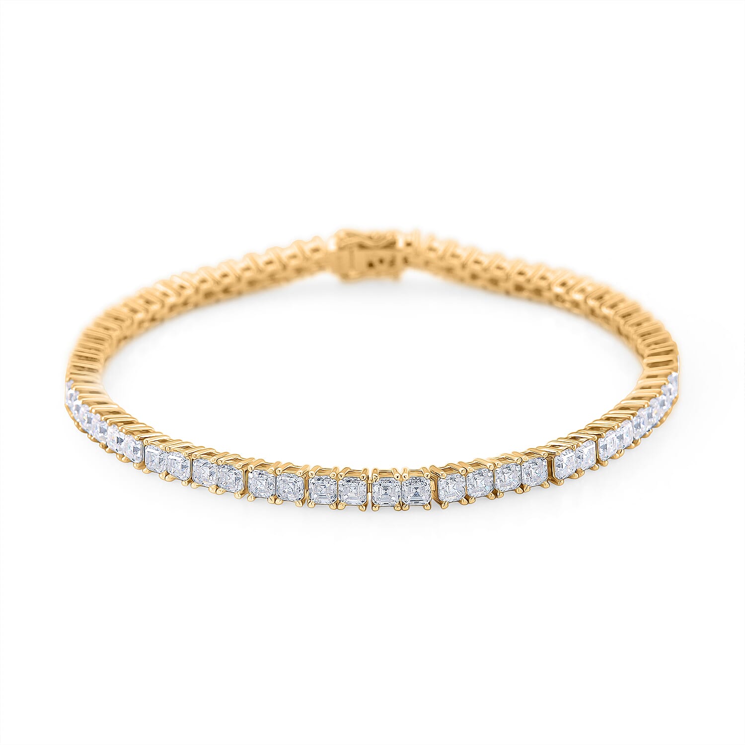 D'Joy Asscher Cut Moissanite 9.20 ctw Eternal Shine Line Bracelet in 18K Vermeil Yellow Gold Over Sterling Silver (8.00 In)