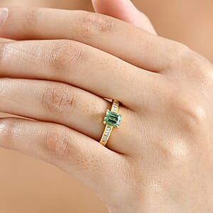 D'Joy Arquiana Mint Tourmaline, Diamond Ring in 18K Vermeil YG Over Sterling Silver 1.25 ctw (Size 7.0)