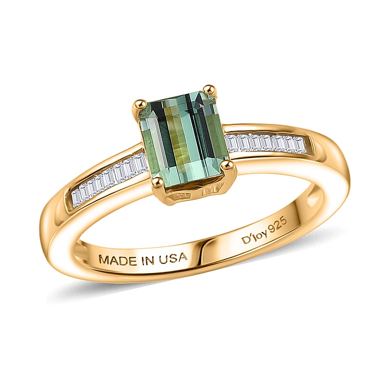 D'Joy Arquiana Mint Tourmaline, Diamond Ring in 18K Vermeil YG Over Sterling Silver 1.25 ctw (Size 8.0)