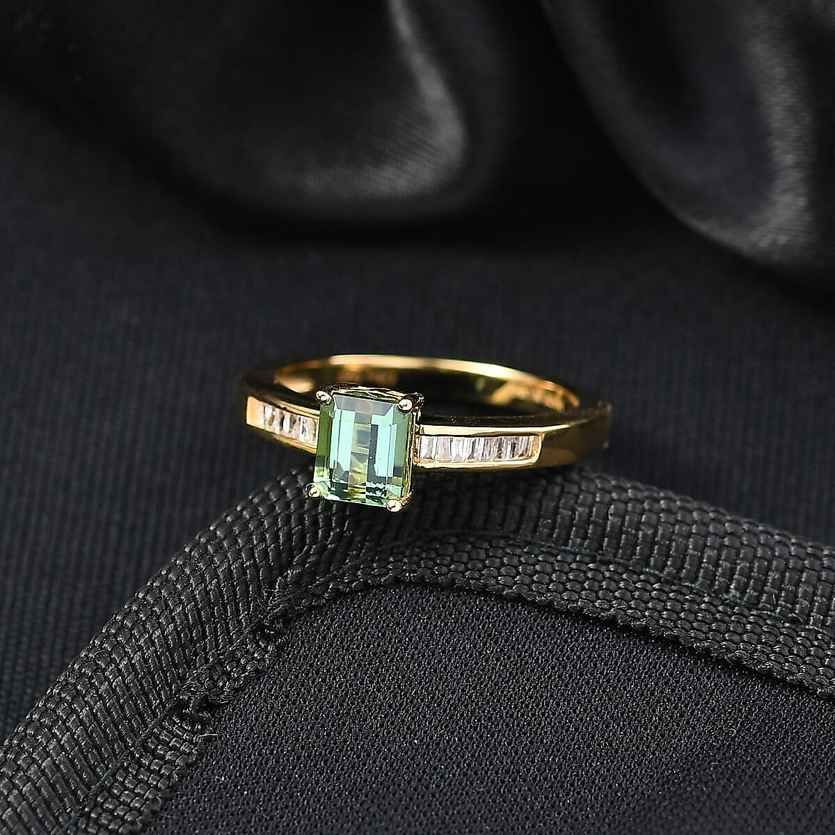 D'Joy Premium Mint Tourmaline, Diamond Ring in 18K Vermeil YG Over Sterling Silver (Size 6.0) 1.25 ctw image number 1