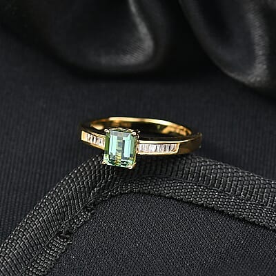 D'Joy Arquiana Mint Tourmaline, Diamond Ring in 18K Vermeil YG Over Sterling Silver 1.25 ctw (Size 8.0)