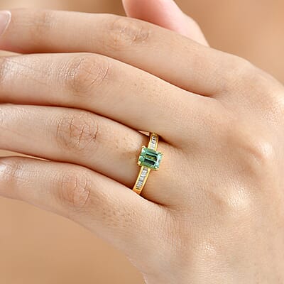 D'Joy Arquiana Mint Tourmaline, Diamond Ring in 18K Vermeil YG Over Sterling Silver 1.25 ctw (Size 8.0)
