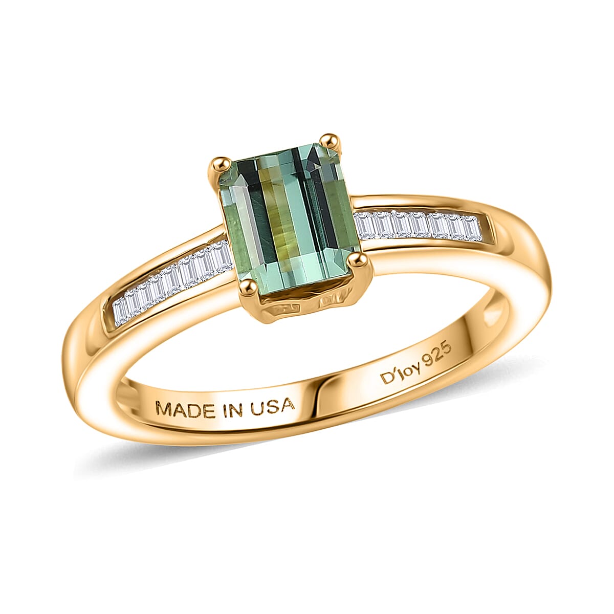D'Joy Premium Mint Tourmaline, Diamond Ring in 18K Vermeil YG Over Sterling Silver (Size 6.0) 1.25 ctw