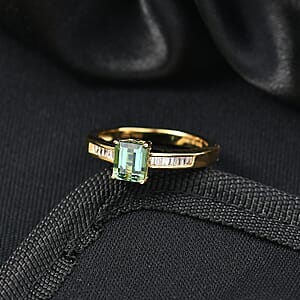 D'Joy Arquiana Mint Tourmaline, Diamond Ring in 18K Vermeil YG Over Sterling Silver 1.25 ctw (Size 9.0)