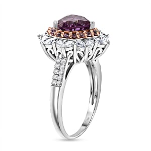  D'Joy Pink and White Moissanite and Pink Sapphire 3.15 ctw Crowned Heart Glow Ring in 18K Vermeil RG and Rhodium Over Sterling Silver (Size 10.0)