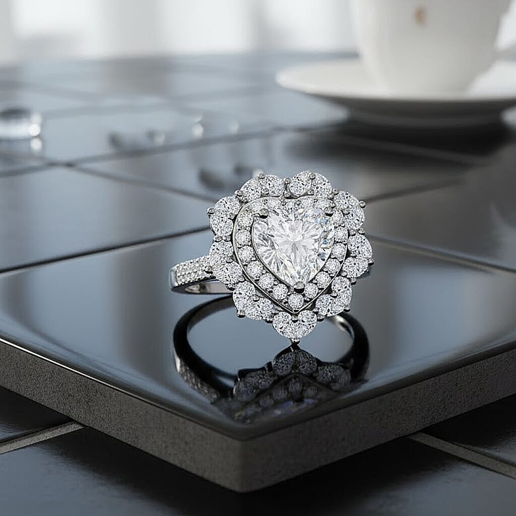 D'Joy Moissanite  Heart Ring in Rhodium Over Sterling Silver 3.15 ctw (Size 10.0)