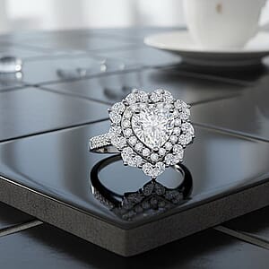 D'Joy Moissanite  Heart Ring in Rhodium Over Sterling Silver 3.15 ctw (Size 10.0)