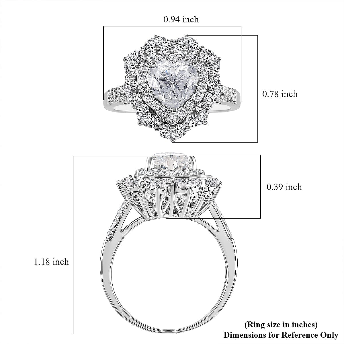 D'Joy Moissanite  Heart Ring in Rhodium Over Sterling Silver 3.15 ctw (Size 10.0)