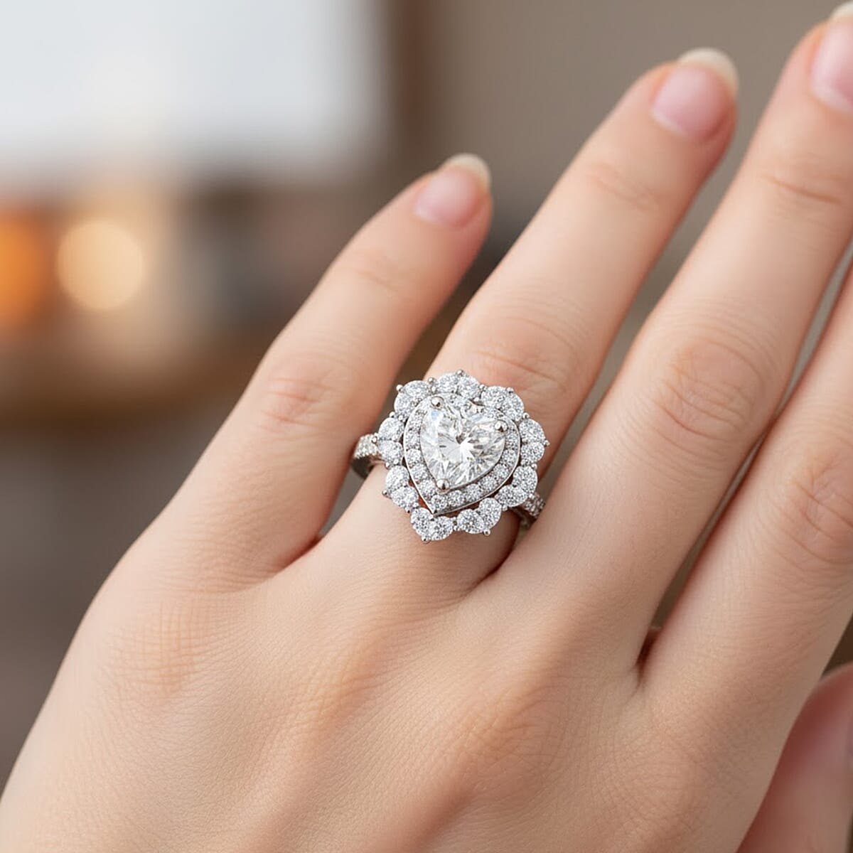  D'Joy Moissanite 3.15 ctw Crowned Heart Glow Ring in Rhodium Over Sterling Silver (Size 7.0) image number 2