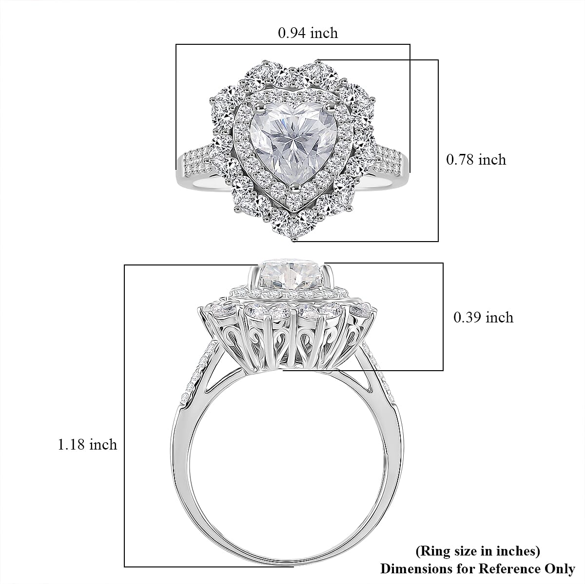  D'Joy Moissanite 3.15 ctw Crowned Heart Glow Ring in Rhodium Over Sterling Silver (Size 7.0) image number 5