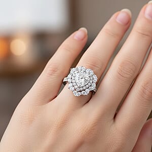 D'Joy Moissanite  Heart Ring in Rhodium Over Sterling Silver 3.15 ctw (Size 8.0)