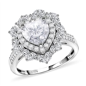 D'Joy Moissanite  Heart Ring in Rhodium Over Sterling Silver 3.15 ctw (Size 9.0)
