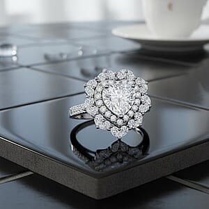 D'Joy Moissanite  Heart Ring in Rhodium Over Sterling Silver 3.15 ctw (Size 9.0)