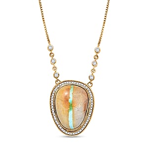 D'Joy Premium Royston Ribbon Turquoise and White Zircon 17.50 ctw Neckalce in 18K Vermeil Yellow Gold Over Sterling Silver 18- 20 Inches