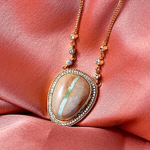 D'Joy Royston Ribbon Turquoise, White Zircon Necklace in 18K Vermeil YG Over Sterling Silver 17.50 ctw (18- 20 Inches)