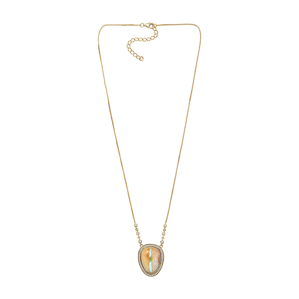 D'Joy Premium Royston Ribbon Turquoise and White Zircon 17.50 ctw Neckalce in 18K Vermeil Yellow Gold Over Sterling Silver 18- 20 Inches image number 3