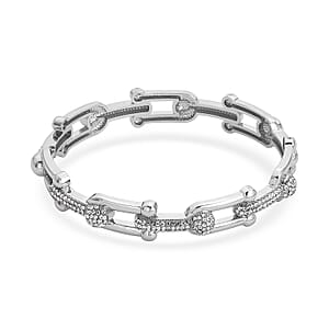 Austrian Crystal Bangle Bracelet in Silvertone (7.50 In)
