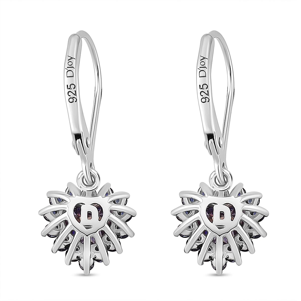 Doorbuster D'Joy Blue Moissanite and Blue Sapphire 2.10 ctw Crowned Heart Glow Earrings in Rhodium Over Sterling Silver image number 3