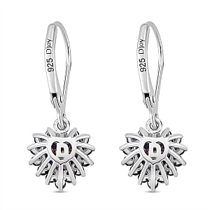 Doorbuster D'Joy Blue Moissanite and Blue Sapphire 2.10 ctw Crowned Heart Glow Earrings in Rhodium Over Sterling Silver