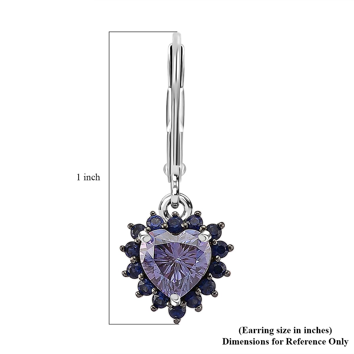 Doorbuster D'Joy Blue Moissanite and Blue Sapphire 2.10 ctw Crowned Heart Glow Earrings in Rhodium Over Sterling Silver image number 4