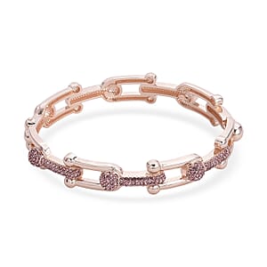 Pink Austrian Crystal Bangle Bracelet in Rosetone (7.50 In)
