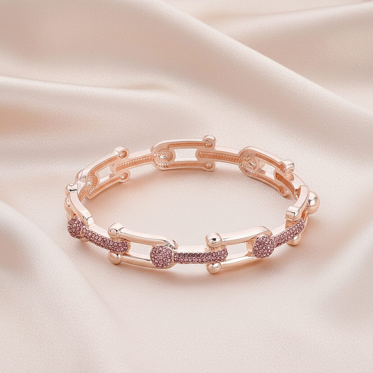 Pink Austrian Crystal Bangle Bracelet in Rosetone (7.50 In) image number 1