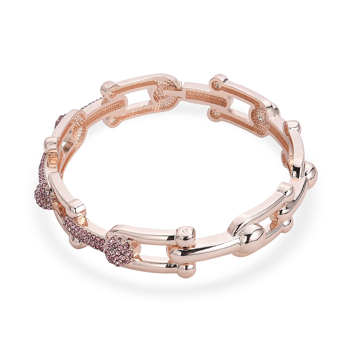 Pink Austrian Crystal Bangle Bracelet in Rosetone (7.50 In) image number 3