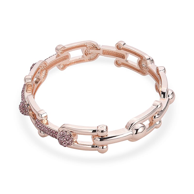 Pink Austrian Crystal Bangle Bracelet in Rosetone (7.50 In)