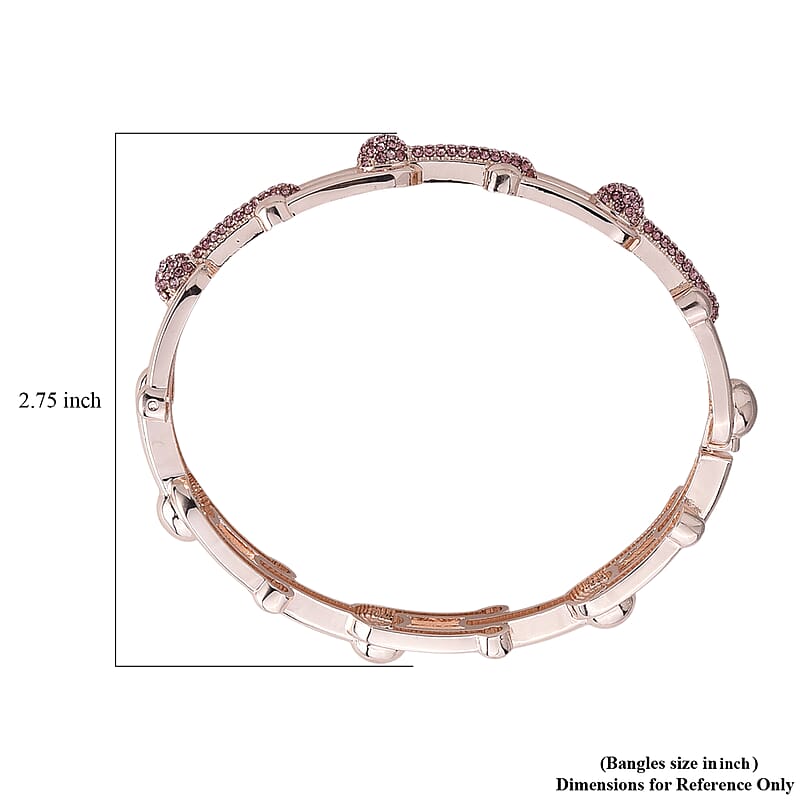 Pink Austrian Crystal Bangle Bracelet in Rosetone (7.50 In)