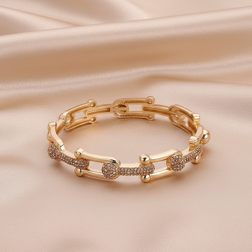 Champagne Austrian Crystal Bangle Bracelet in Goldtone (7.50 In)