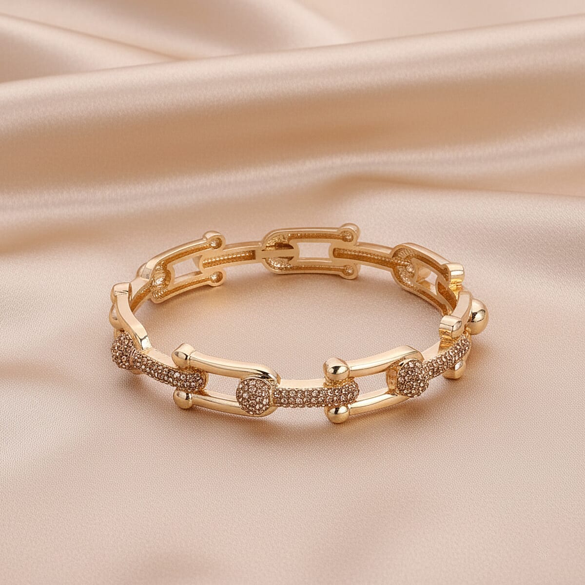 Champagne Austrian Crystal Bangle Bracelet in Goldtone (7.50 In) image number 1