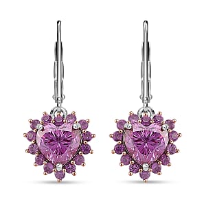 Doorbuster D'Joy Pink Moissanite and Pink Sapphire 2.15 ctw Crowned Heart Glow Earrings in 18K Vermeil RG and Rhodium Over Sterling Silver