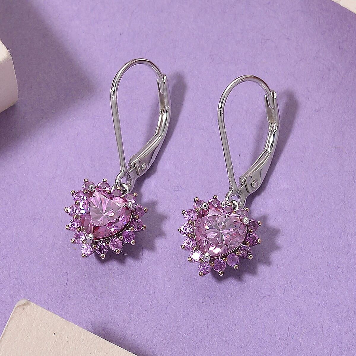 Doorbuster D'Joy Pink Moissanite and Pink Sapphire 2.15 ctw Crowned Heart Glow Earrings in 18K Vermeil RG and Rhodium Over Sterling Silver image number 1