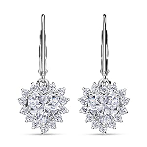  D'Joy Moissanite 2.00 ctw Crowned Heart Glow Earrings in Rhodium Over Sterling Silver